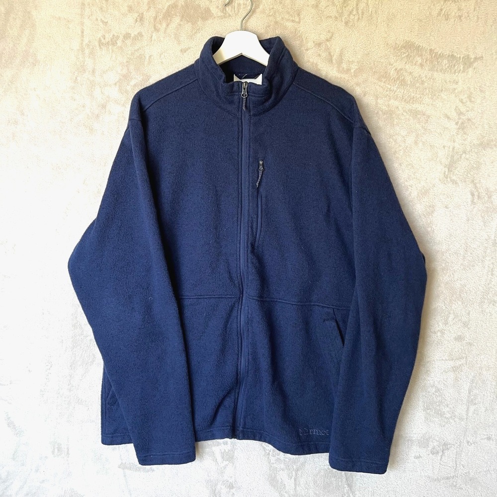 Marmot Men's Jacket Fleece Full Zip Dropline Sweater Hiking Performance XXL Navy